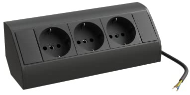 Bandeau de prises de courant triple en noir pour les angles - idéal pour le montage ultérieur dans les armoires de toilette et les ensembles de meubles de salle de bains.