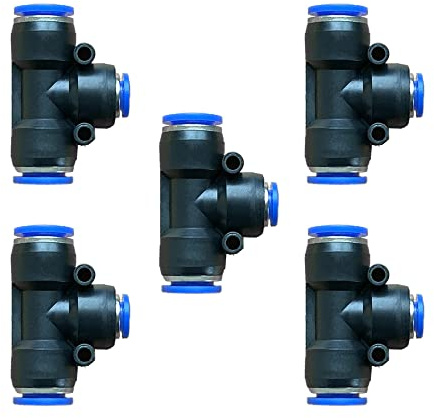 5 Pcs 12mm x 8mm x 12mm Pneumatic T Shaped 3 Way Tube Reducer Connector,Quick Push to Connect Tee Fitting