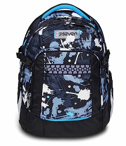 Seven Schulranzen ergonomisch, eweiterbar, anpassbar, Schulrucksack, Tornister mit verschiedenen Fächern, Schultasche für Mädchen Jungen; höhenverstellbar, mit Brust- und Hüftgurt, mehrfarbig