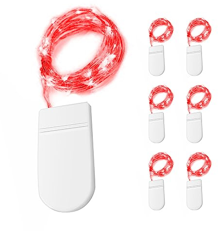 2M 20 LED Lichterkette Batterie Silberdraht Drahtlichterkette, 6er Stück Micro Lichterkette Lichter Flasche Dekorationfür DIY Weihnachten Urlaub Hochzeit Geburtstag Indoor Outdoor Decor, Rotes Licht
