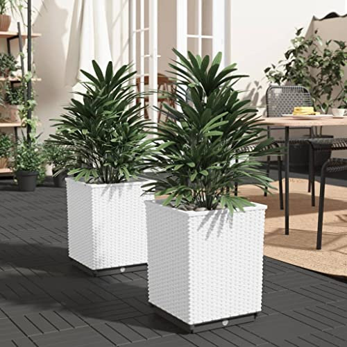 Hovothy Lot de 2 jardinières blanches 30 x 30 x 37 cm en polypropylène pour jardin, terrasses, bac à fleurs, bac à fleurs, bac à plantes, bac à plantes, bac à plantes, jardinière d'extérieur décoratif