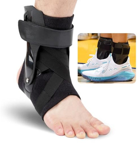 Attelle de cheville avec stabilisateurs latéraux – Matériau antidérapant et respirant avec sangle en X, pour homme et femme, pour récupération après blessures sportives, entorse de cheville,