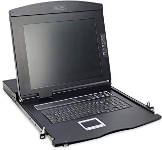 DIGITUS Professional KVM-Konsole mit KVM-Switch 1 Anschlüsse Deutsch 43,2 cm 17 Rack einbaufähig 1280 x 1024 1000:1 Schwarz RAL 9005 1U