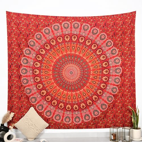 Hippie-Wandbehang, Wandteppich, goldenes Rot, King-Size-Größe, 228,6 x 213,4 cm, Boho-Elefant-Mandala, Wohnheim-Dekoration, Meditation, böhmische Baumwoll-Wandteppiche