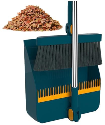 Set di paletta, scopa paletta, paletta da terra, efficiente strumento di pulizia con pettine integrato e manico lungo, detergente regolabile per pavimenti per camera da letto e cucina