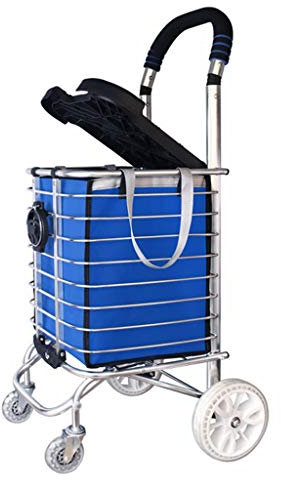 TETEOLALA Trolleys, Treppensteiger-Einkaufswagen, leichte Aluminiumlegierung, 4 Räder, großer Wagen, Faltbarer Einkaufskorb mit Sitz/Becher