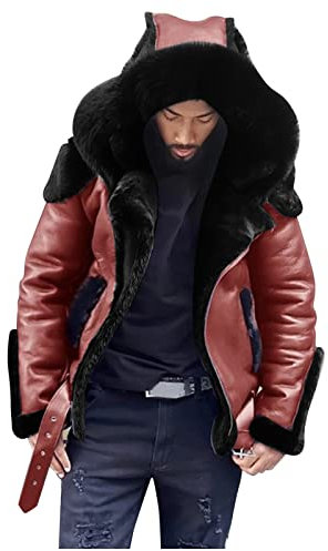 Vintage-PU-Lederjacke für Herren, Kunstfell, Sherpa-Fleece, gefüttert, Trucker-Jacke, Trenchcoat, Reverskragen, Parka, Jacke, lange Daunenjacke, Winter, Outdoor, lässiger Mantel, gepolstert, dicker