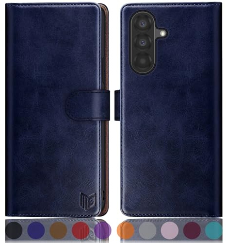 SUANPOT progettazione per Samsung Galaxy A56 Sintetica Cover Blocco RFID Portafoglio Slot CarteSupporto Cellulare Magnetica custodia Pelle per Samsung A56 Blu