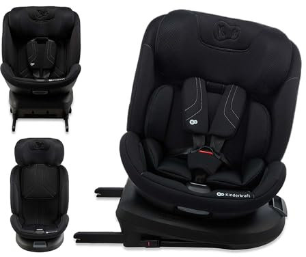 Kinderkraft XPEDITION3 I-SIZE 40-150 cm, Seggiolino auto 0-36 kg, 360 girevole, Isofix Base, Reclinabile Posizione sdraiata, Poggiatesta regolabile, Gruppo 0 1 2 3, SPS+, H-GUARD+, Nero