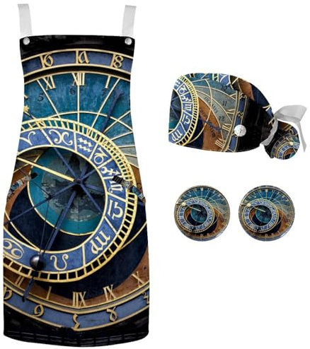 lcndlsoe Set di grembiule da cuoco con cappello, cappello da chef e grembiule da cucina per adulti, regolabile, con 2 bottoni per cucinare, Multicolore 7, 26.2x26.6in/66.5x67.5cm