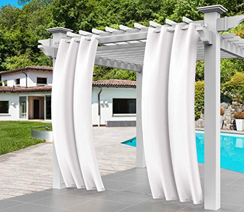 Comlax Outdoor Vorhang Wetterfest, Weiß Vorhänge Balkon mit Öse Oben Unten Wasserdicht, Winddicht, Sichtschutz und Sonnenschutz für Veranda/Pavillons/Pergola/Gärten, 1 Stück