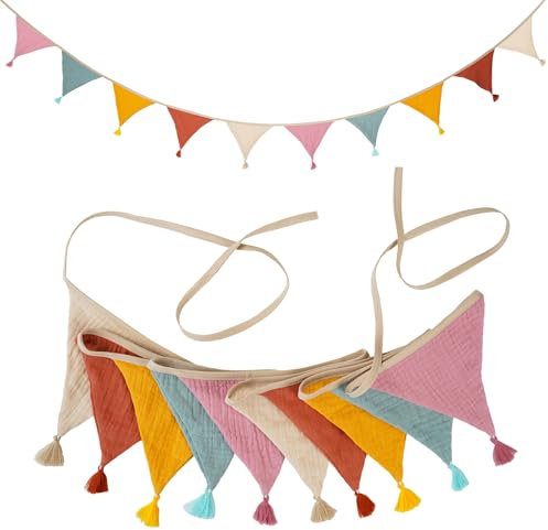 Guirlande de Fanions pour Chambre d'enfant, 2.7m Drapeau Triangulaire en Tissu, Fanions Guirlande, Décoration Chambre Enfant Chambre Bébé à Suspendre