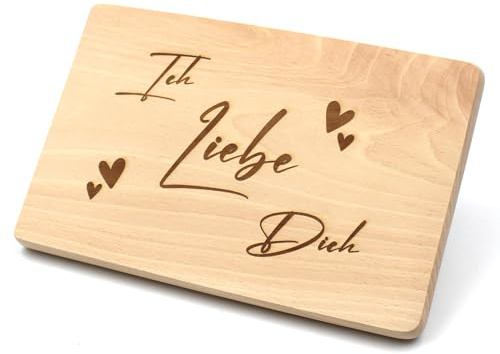 VmG-Store Frühstücksbrettchen 23,5x15cm Schneidebrett mit Laser Gravur als Geschenk zum Muttertag Vatertag Geburtstag Brotzeitbrett aus Holz mit Spruch (08 Ich Liebe dich)