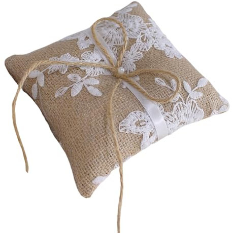 Gissroys Beliebtes Kissen für Hochzeitsringe aus Spitze und Jute, elegantes Ringkissen für Braut-Eleganz und Erinnerungen