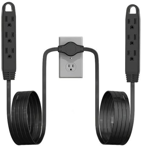 ZBDZSW 12FT/16FT 3-Prong Twin Extension Cord, Double Cord 6 FT/8FT Each Side Slim Flat Head Extension Cord Total 6 Outlets