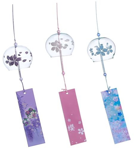 INOOMP 3pezzi Pz Campane Eoliche Giapponese Con Fiori Di Ciliegio Colorati Decorazioni Da Giardino e Casa Facile Da Installare Ornamentali Per Matrimoni e Festival