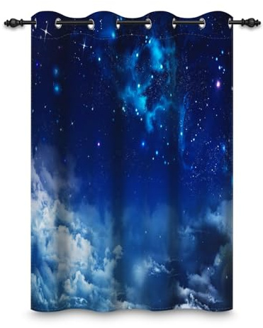 ggaimwf 107x160cm Galaxy-Ösenvorhang für Kinderzimmer Weltraum Nebel Sternenhimmel Wolke Raumteiler Verdunkelungsvorhänge Fenstervorhänge für Jungen Mädchen Wohnzimmer,1-Einzelpaneel