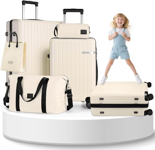 Hoteel Luggage Sets 3 Piece with Spinner Wheels TSA Lock (4-YEAR WARRANTY), Durable Suitcase Lightweight Travel Hardshell PC+ABS Large Carry on Luggage for Men&Women, Off-White (20/24/28in)