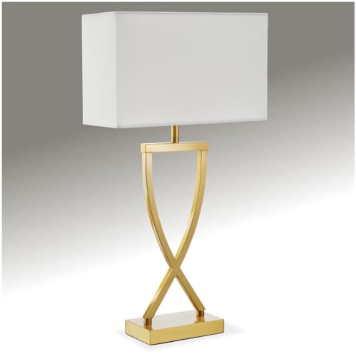 tectake® Nachttischlampe mit Stoffschirm, Schreibtischlampe, E27 Fassung, Deko Tischlampe mit Kippschalter und Kabel, Nachtlicht Lampe, für Schlafzimmer Wohnzimmer, 27 x 12 x 51,5 cm - messingfarben