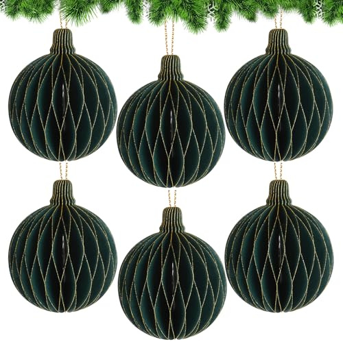 6 Pcs Christmas Honeycomb Ball Ornaments Glitter Edge Hanging Decoration Paper 3D Xmas Tree Decor for New Year's Eve Party Supply