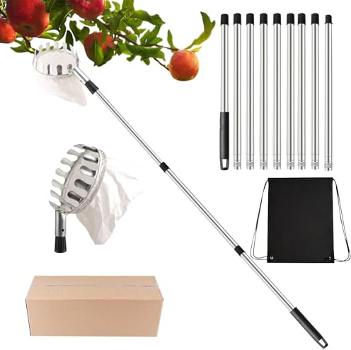 Fruits Picker, Fruit Picker Pole with Basket, Ergonomic Harvesting Tool, Professional Catcher Equipment for Picking in Agricultural Fields, Garden, Outdoor Yard, and Home Use