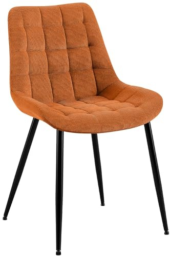 CLP Chaise de Salle à Manger Sardna, Chaise de Cuisine rembourrée avec revêtement en Velours côtelé surpiqué, Couleur:Orange