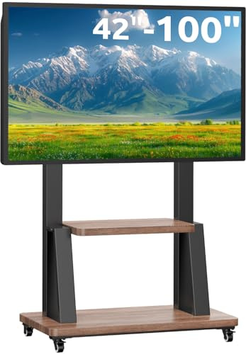 JXMTSPW Mobile TV Floor Stand on Wheels for Most 32-100 inch Plasma LCD/LED/OLED Flat Curved TVs Height Adjustable Rolling TV Cart Holds Up to 80KG,Max VESA 900x600mm Universal Portable TV Trolly