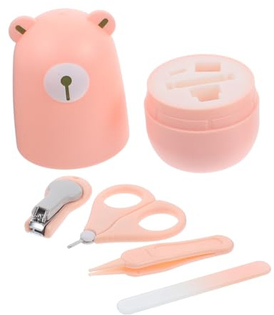 Babynagelpflege Satz 1 Satz Rosa aus Kohlenstoffstahl und Polyester | Nail Clipper, Beauty Scissors, Eyebrow Clip, Nail File, Pink Packaging Kasten