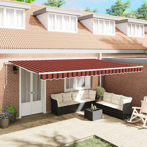 Youuihom Automatische Einziehbare Markise Orange und Braun 500x350 cm Polyester Sonnenschutz für Balkon Terrasse und Garten mit Kräftigen Streifen