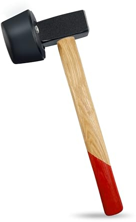 C&T Plattenverlegehammer 2400g - 110mm Ø austauschbarer Gummikopf, Pekannuss-Holzhandgriff, Rot-Schwarz Design, Hammer/Schonhammer/Pflasterhammer/Plattenhammer für Fliesen & Bodenbeläge