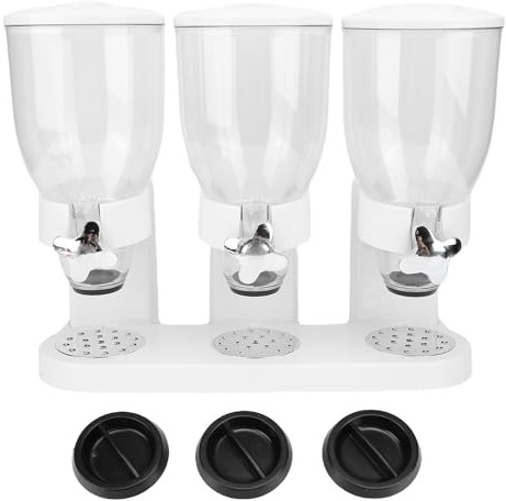 Fockety Dispensador de cereales para encimera, dispensador triple de alimentos con capacidad individual de 2 litros, recipientes para cereales y frutos secos caramelos aperitivos (WHITE)