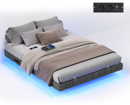 VASAGLE Bettgestell 140 x 200 cm, schwebender Effekt, LED-Beleuchtung