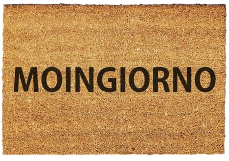 Giftstory Kokosmatte Fußmatte Kokos MOINGIORNO für Innen und Außen 60x40 – Fußabtreter/Türvorleger mit Spruch – Lustige Fußmatte als Geschenk zu Weihnachten, Geburtstag oder zum Einzug