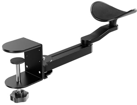 KEBMCHN Repose-Bras Réglable, Rotatif 360°, pour Bureau, Noir | Repose-Poignet & Support de Bras Ergonomique, Accoudoir en Aluminium avec Fixation par Pince
