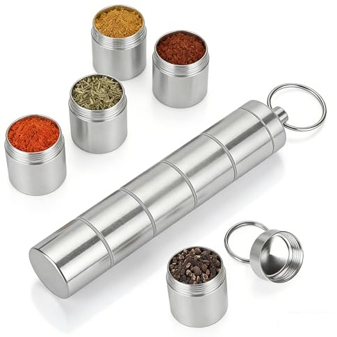 Gewürzstreuer Camping Mini Salzstreuer für Unterwegs, 5-in-1 Mini Gewürzstreuer Set für Outdoor Picknick, Reisen und Zuhause Küche