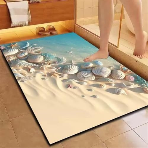 Alfombra de Baño Antideslizante, 50x80cm Alfombrilla Diatomita Baño Súper Absorbente, Alfombrilla Ducha Lavable Stone Bath Mat, Alfombra Piedras para Ducha, Cocina, Bañera y Baños, WC Beach 6-179