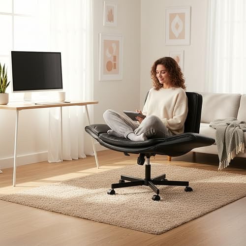 hjh LIVING Home Office Kontorsstol Criss-Cross 10 – Bekväm skräddarstol stol, extra bred sits, fällbara armstöd, ergonomisk och justerbar höjd, svart