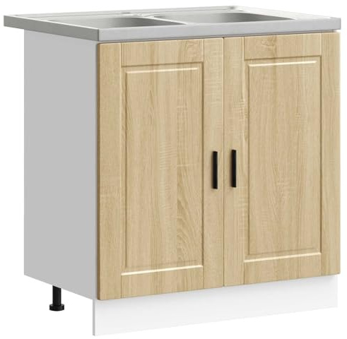GeenYuu Porto - Mobiletto sottolavello in legno marrone, 80 x 46 x 81,5 cm, con 2 ante portaoggetti, mobile da bagno, lavandino per ordine e conservazione