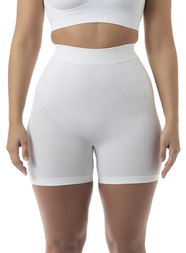 FarmaCell 302 (Bianco, M/L) Pantaloncino Contenitivo Modellante Anticellulite, Shorts Push-Up Glutei, Pancia Piatta, Made in Italy