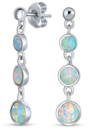 Geometrische Edelstein Doppelstrang Oder Drei Lünette Runde Scheibe Linear Rosa Weiß Blau Orange Feuer Kreis Opal Wasserfall Baumelnd Ohrringe Für Frauen 14K Vergoldet .925 Sterlingsilber