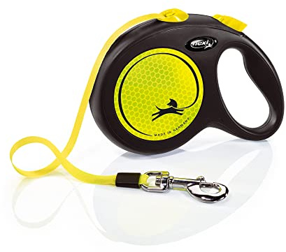 Croci Flexi New Neon Tape, Guinzaglio per cani allungabile riflettente, taglia L fino a 50 kg, lunghezza 5 Metri, Nero e giallo