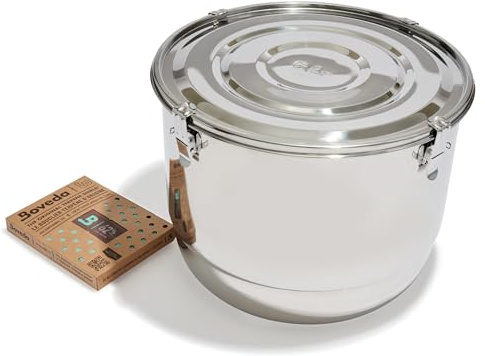 CVAULT | 21-Liter-Behälter | geruchsdicht, luftdicht und lichtbeständig | Edelstahl in Lebensmittelqualität | Inklusive 62% RH Boveda | Sicher für die Verwendung mit Lebensmitteln, unzerbrechlich, passt in einen Schrank oder Schrankregal. Enthält zwei