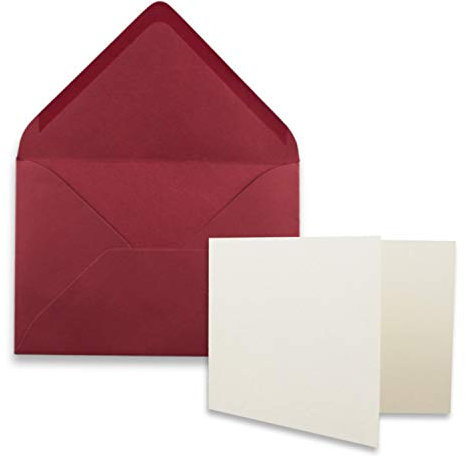 FarbenFroh by GUSTAV NEUSER 25x Stück Karte mit Umschlag Set Faltkarten DIN A7 quer 10,5 x 7,4 cm Naturweiß mit Brief-Umschlägen C7 Dunkelrot Nassklebung