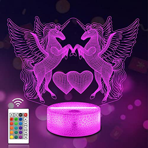 CooPark 3D Unicorn Nightlight for Kids, Lampada LED per ragazza USB Illusion Nightlight, 16 colori che cambiano con telecomando per bambini adulti Regalo di compleanno e festa