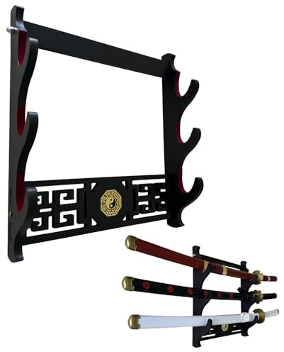 Z-fiber Schwert-Wandhalterung Schwerthalter Ausstellungsständer gepolstert Katana Wakizashi Genji und Samurai-Schwerter, Klatschmuster, 3 Tier