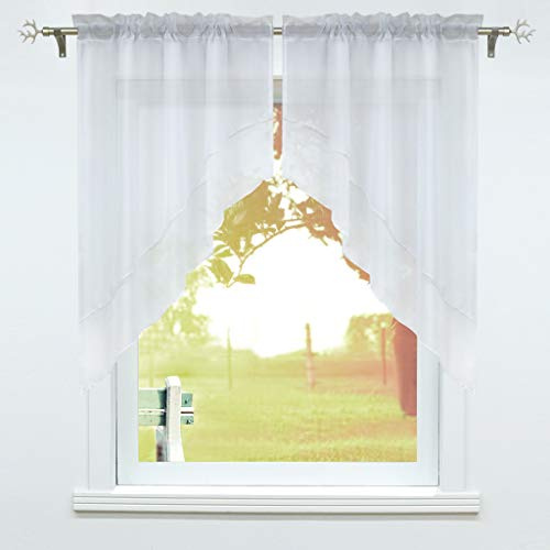 SCHOAL Scheibengardine mit Tunnelzug 2 Stück Kleinfenster Gardinen Küche Set Bistrogardinen Voile Stores Fenstergardine Modern Weiß BxH 120x125cm
