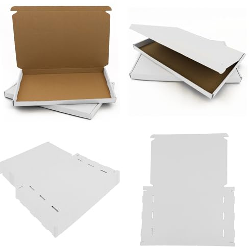 AKAR White Corrugated C4 Large Letter Box, A4 Postal Box 320x230x20mm [Pack of 50]