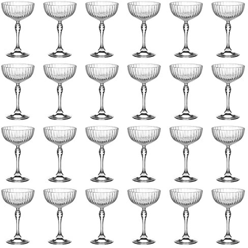 Bormioli Rocco 24x Clear 230ml America '20s Champagne Cocktail Saucers - Vintage Art Deco Coupe Glasses for Wine, Espresso Martini