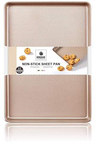 Jelly Roll Pan 15x10 - HONGBAKE Commercial Cookie Sheets for Baking with Diamond Texture Surface, 57% Thicker Carbon Steel Baking Sheet for Oven, Nonstick Cooking Tray