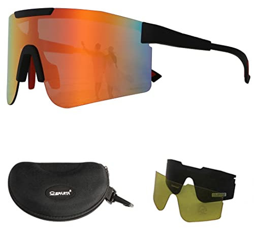 OUTDOORSPARTA Sport Sonnenbrille (4. Schwarzer Tempel, Rote Linse)
